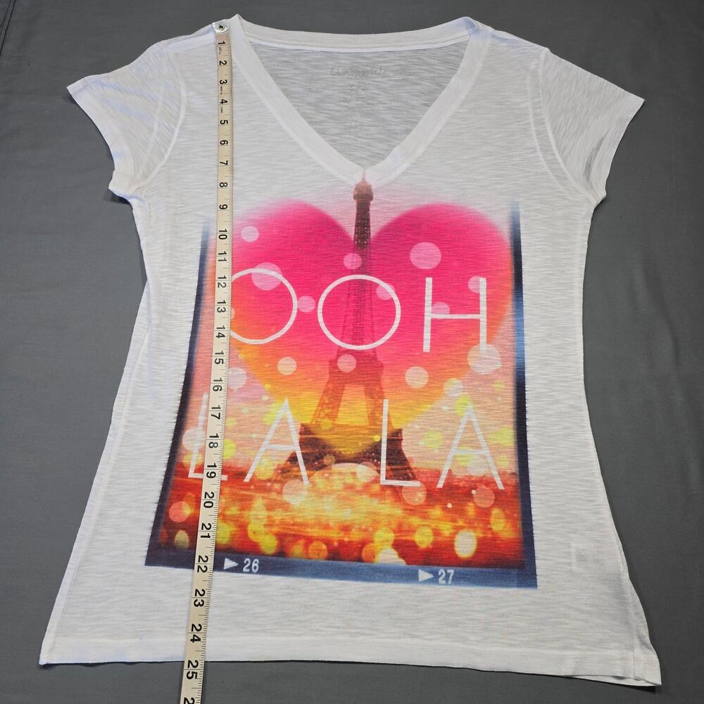 Aeropostale White Eiffel Tower Printed Shirt Classic Tee Women Size L Cap Sleeve - Picture 10 of 11